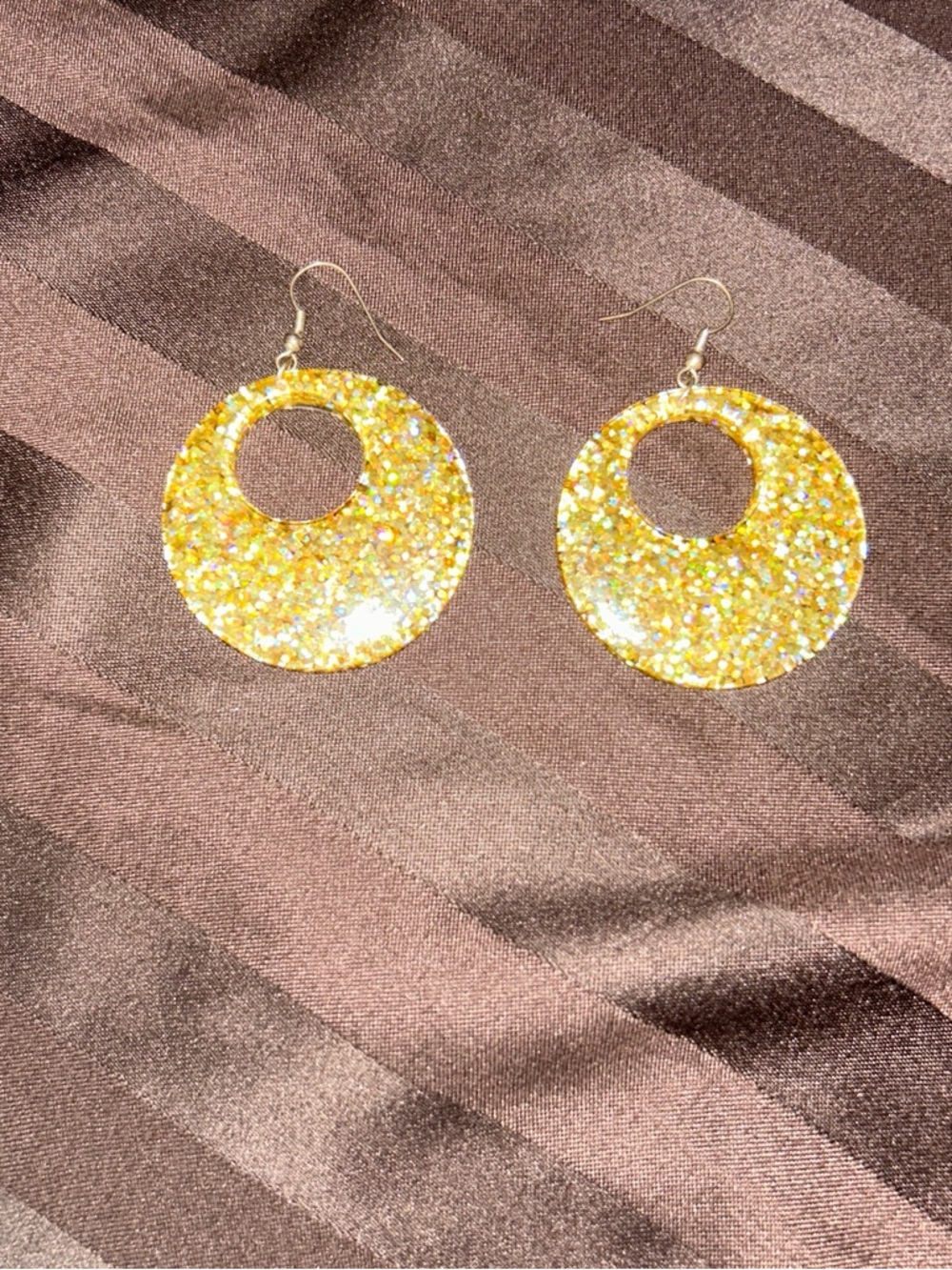 Gold Glitter Hollow Circle Drop Earrings for Women